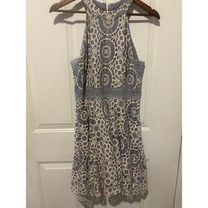 City Triangles‎ Dress Women's Blue White Sleeveless Lace Shell Large